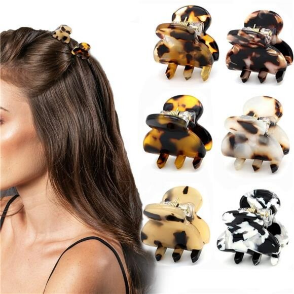 Mini Hair Claw Clips Tortoise Shell Small Jaw Clips Thick Thin Hair 6 Pack Set - Picture 1 of 8